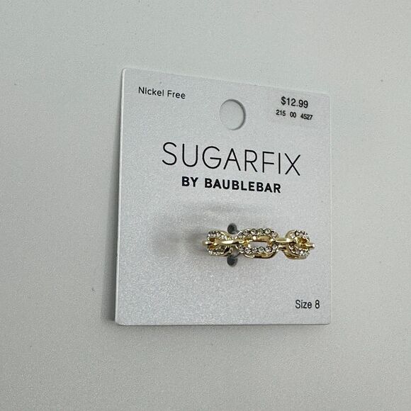 Sugarfix By Baublebar Ring Size 8 Gold Tone Rhinestones Chain Link - Picture 2 of 6